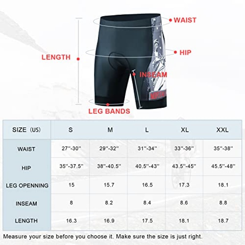 NORTHHILL 남성용 패딩 자전거 반바지 자전거 타기 사이클링 4D 패딩 자전거 속옷 주머니가있는 바이커 타기 용 패딩 젤 패드