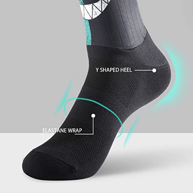 에어로 사이클링 양말, 로드 MTB 퍼포먼스 양말, 통기성 크루 자전거 양말, 견고한 압축 핏, 남성 및 여성