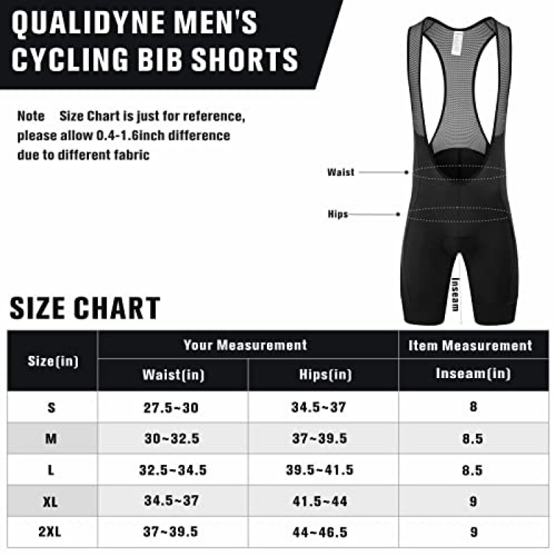Qualidyne 남성용 사이클링 턱받이 반바지 3D 패딩 자전거 라이딩 자전거 자전거 바지 로드 사이클 반바지