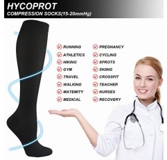 HYCOPROT 압축 양말 여성 및 남성 순환용(3쌍) 육상 달리기 간호사 임신 여행용 15-20mmHg