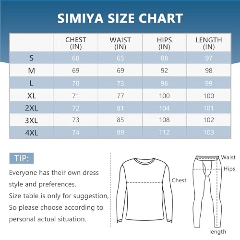 SIMIYA 열 속옷 세트 남성용 긴 존스 양털 안감 겨울 사냥 장비 기본 레이어 하단 탑