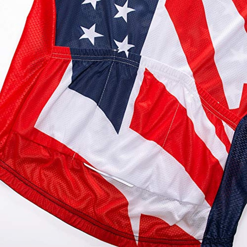 사이클링 저지 반소매 USA 스타일 자전거 탑 포켓 반사 스트라이프 포함