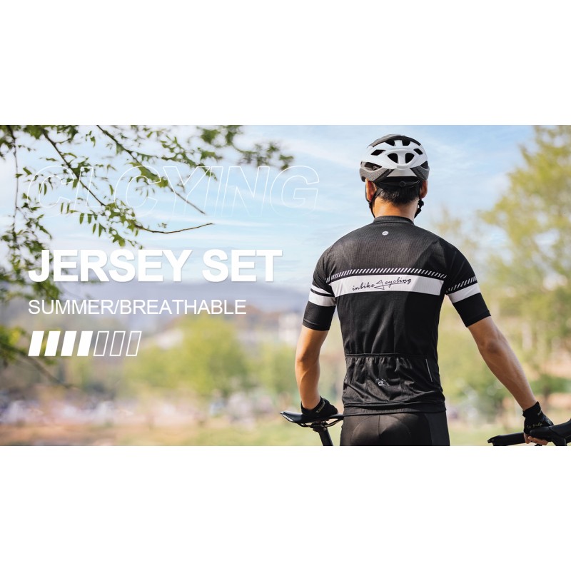 INBIKE 사이클링 저지 남성 세트 반사 통기성 자전거 복장 3D 패딩 반바지가 포함된 빠른 건조 턱받이 자전거 저지