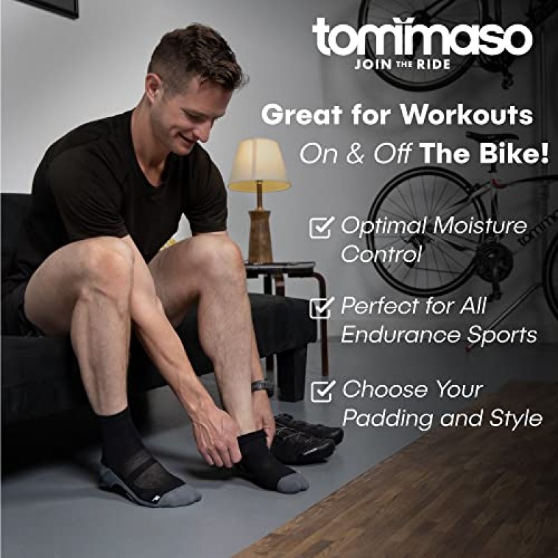 Tommaso 슈퍼 모이스처 위킹, 울트라 패딩 사이클링 양말, 3팩, 실내 사이클링, 펠로톤, 쇼 없음, 로우, 하이, 블랙, 화이트