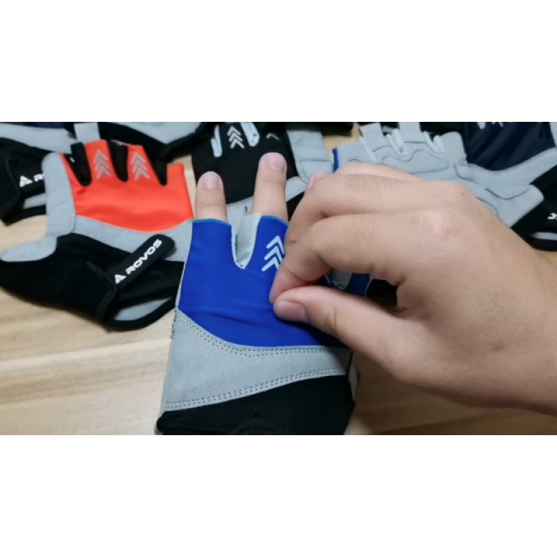 ROVOS 자전거 장갑 남자 & 여자 사이클링 장갑 자전거 장갑 5mm 흡수 패딩 하프 핑거 통기성 산악 자전거 MTB 도로 자전거 장갑