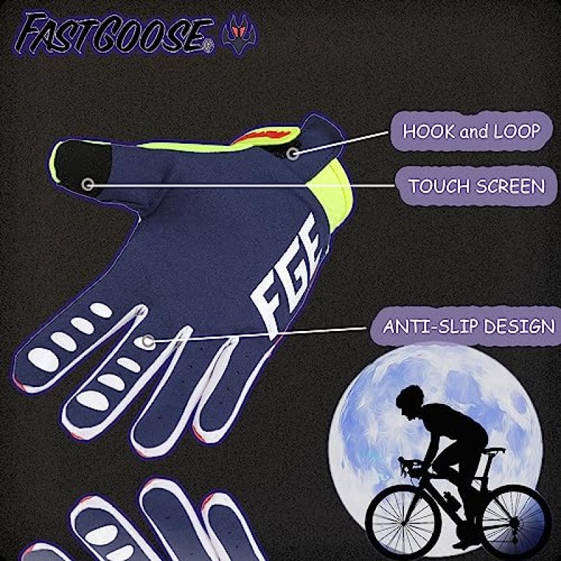 FASTGOOSE 남여 공용 MTB ATV BMX MX 사이클링 장갑, 산악 자전거, 라이딩, 로드 레이싱, 등산용 풀핑거 및 터치스크린이 포함된 통기성 경량 미끄럼 방지 먼지 자전거 장갑