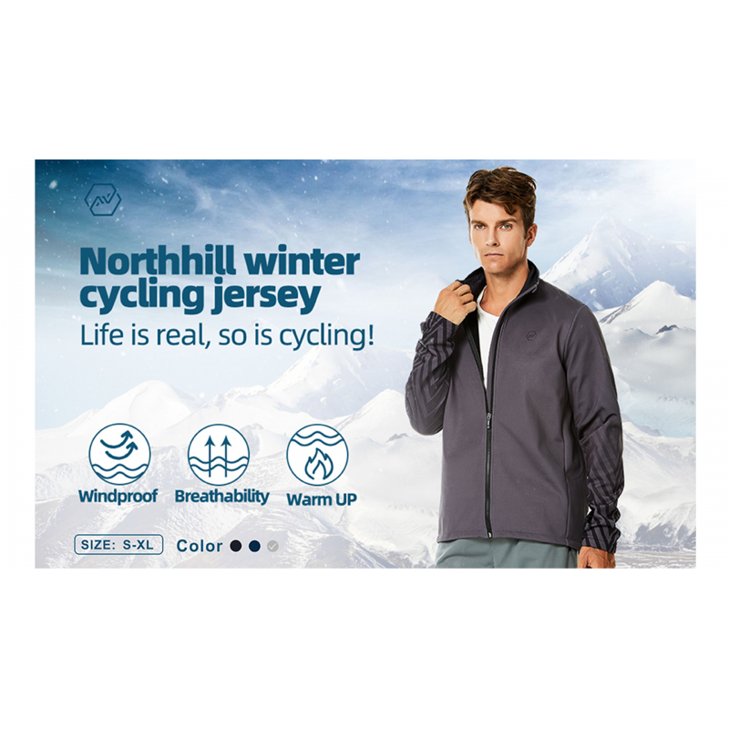 NORTHHILL 남성용 사이클링 겨울 자켓 긴 소매 열 방풍 자전거 저지 윈드 브레이커(자전거, 하이킹용 포켓 포함)