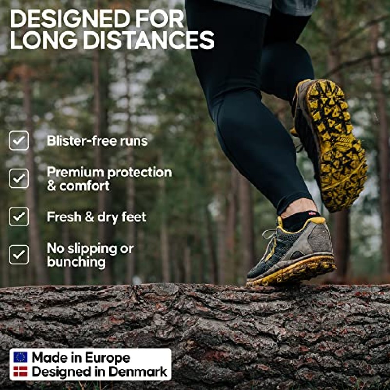 DANISH ENDURANCE 로우컷 장거리 러닝 양말, 땀 흡수 기능, 쿠션 및 물집 방지, 남성 및 여성용 3쌍 팩
