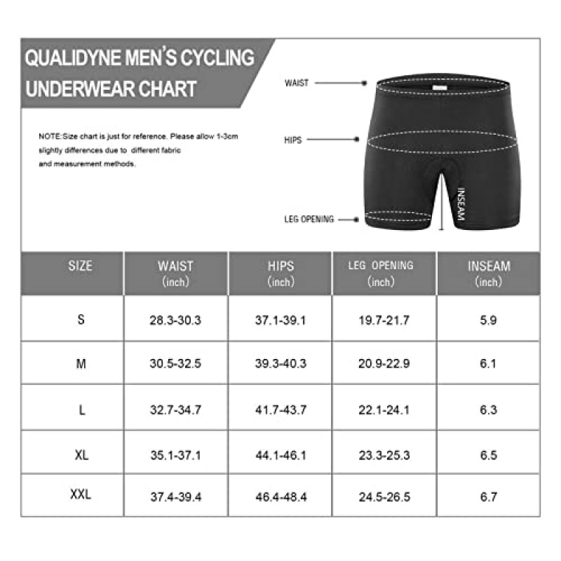 Qualidyne 남성용 사이클링 속옷 반바지, 3D 패딩 자전거 자전거 언더쇼츠 MTB 라이너 자전거용 속옷