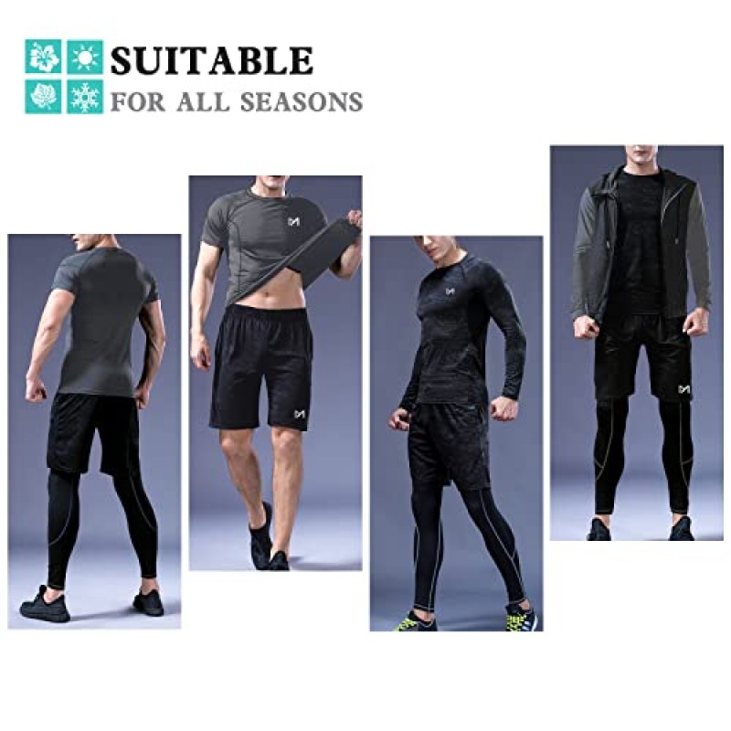 MEETYOO mens 5pcs 남성용 압축 세트 바지 긴 소매 셔츠 운동용 반바지 러닝 자켓