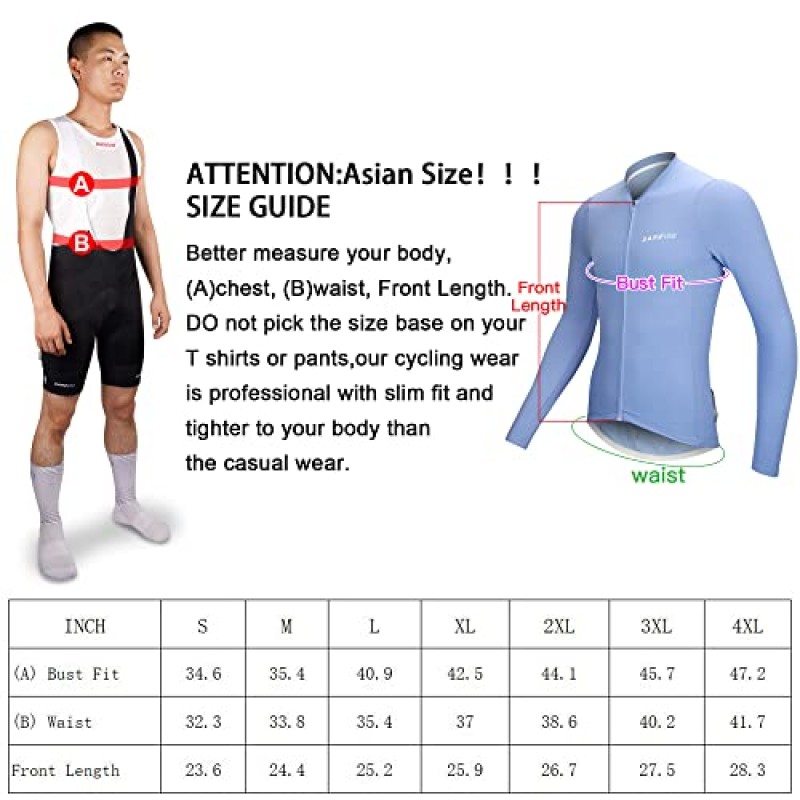 남성용 사이클링 져지 긴 소매 자외선 차단 수분 흡수 통기성 속건성 자전거 져지(포켓 3개 포함)