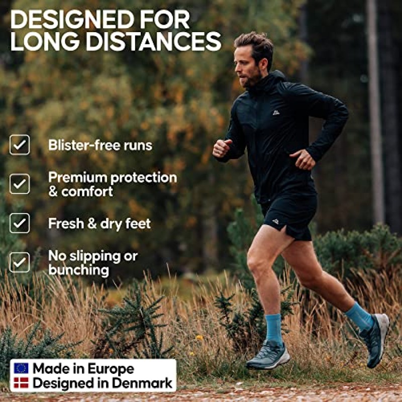 DANISH ENDURANCE 장거리 크루 러닝 양말, 수분 흡수, 쿠션 및 물집 방지, 남성 및 여성용 3쌍 팩