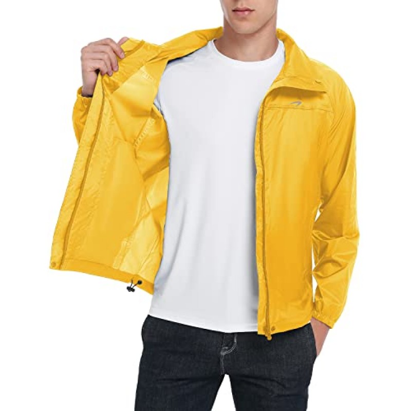 KPSUN 남성용 레인 재킷 방수 경량 윈드 브레이커 Packable Cycling Running Raincoats with Removable Hood