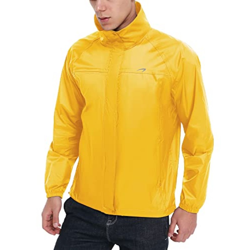 KPSUN 남성용 레인 재킷 방수 경량 윈드 브레이커 Packable Cycling Running Raincoats with Removable Hood