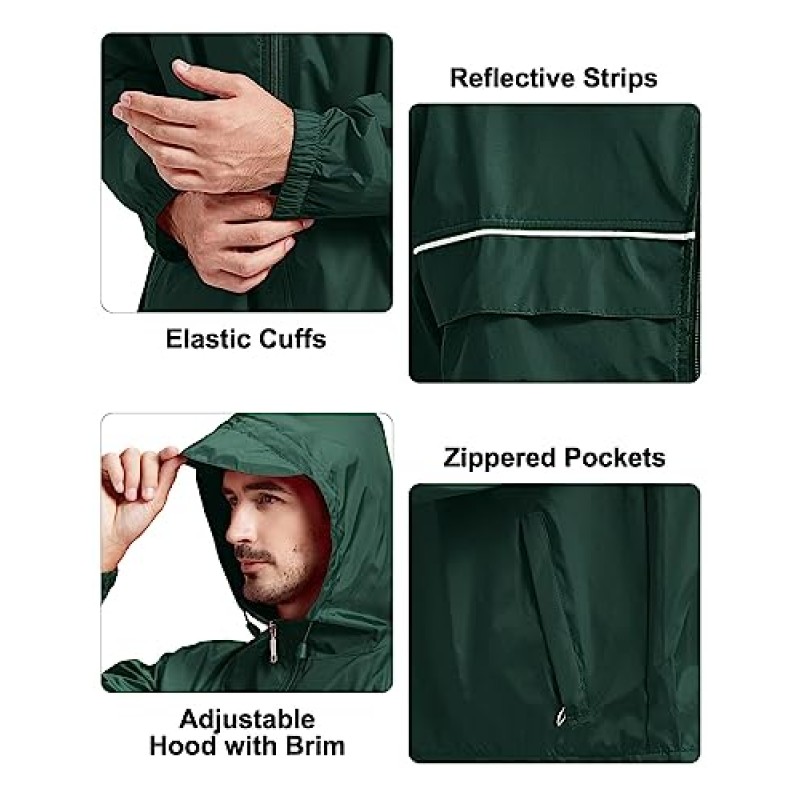 V VALANCH Mens Rain Jacket 방수 경량 윈드 브레이커 (후드 포함) 하이킹 러닝 여행용 야외 비옷