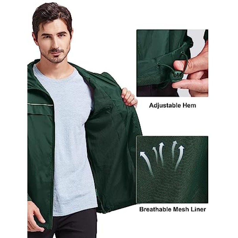 V VALANCH Mens Rain Jacket 방수 경량 윈드 브레이커 (후드 포함) 하이킹 러닝 여행용 야외 비옷