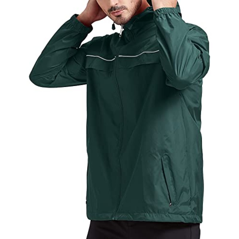 V VALANCH Mens Rain Jacket 방수 경량 윈드 브레이커 (후드 포함) 하이킹 러닝 여행용 야외 비옷