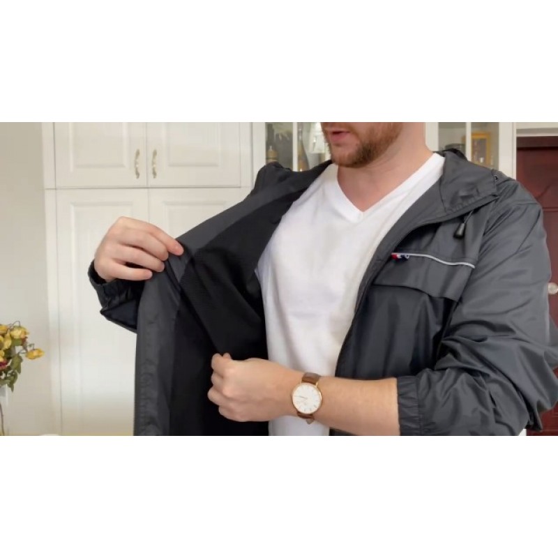 V VALANCH Mens Rain Jacket 방수 경량 윈드 브레이커 (후드 포함) 하이킹 러닝 여행용 야외 비옷