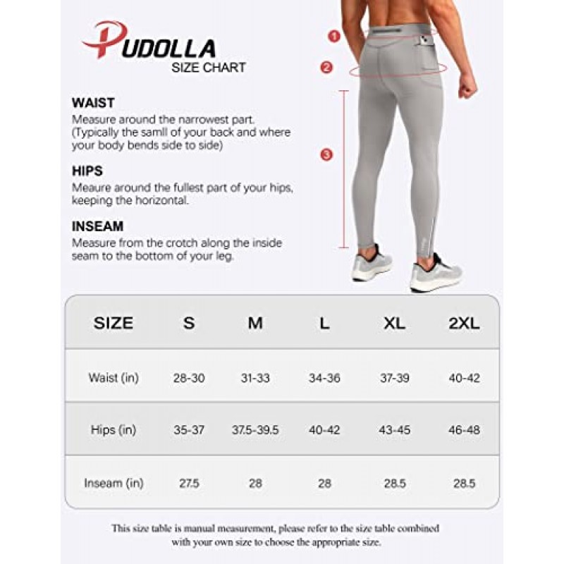 Pudolla 남성용 열 러닝 스타킹 3개 지퍼 포켓 운동 압축 레깅스 남성용 사이클링 바지 하이킹 조깅