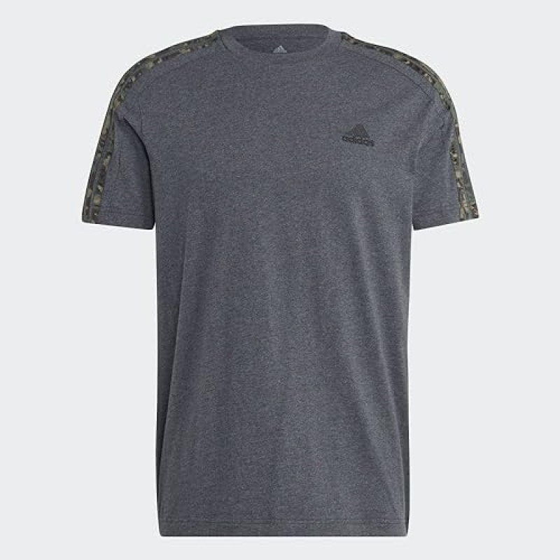 adidas 남성 에센셜 싱글 저지 3-스트라이프 티셔츠