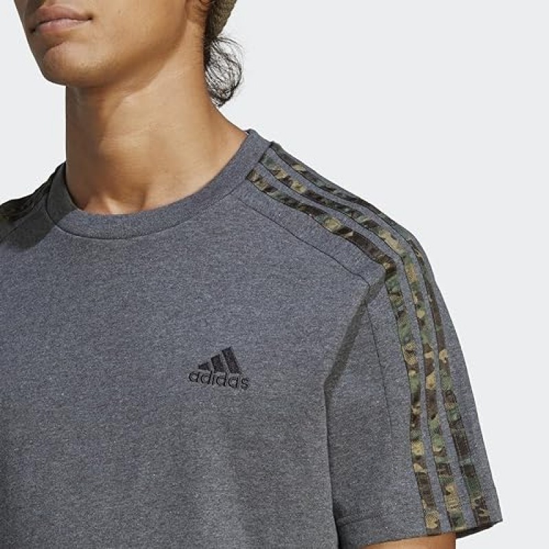 adidas 남성 에센셜 싱글 저지 3-스트라이프 티셔츠