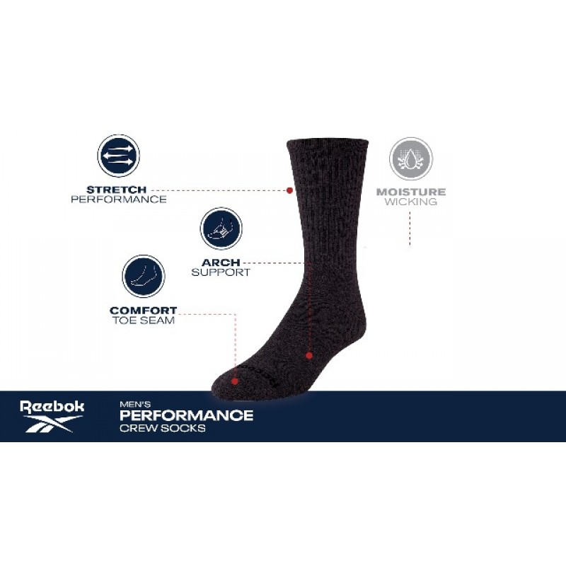 Reebok 남성용 운동용 양말 - 컴포트 쿠션 퍼포먼스 크루 양말(5팩)