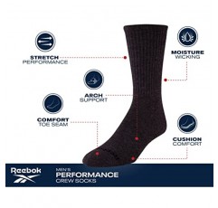 Reebok 남성용 운동용 양말 - 컴포트 쿠션 퍼포먼스 크루 양말(5팩)
