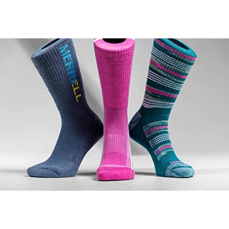 Merrell 남성용 및 여성용 재활용 경량 쿠션 크루 양말 - 3쌍 팩 - 리프리브 하이킹 아치 지지대