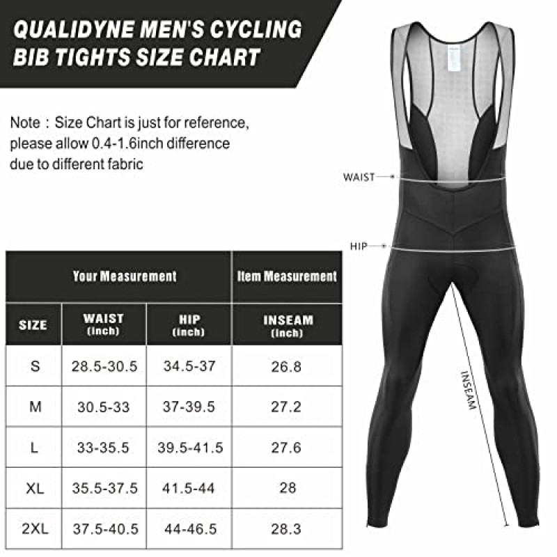 qualidyne Mens 사이클링 턱받이 바지 4D 패딩 자전거 턱받이 스타킹 야외 자전거 자전거 타기 긴 레깅스.
