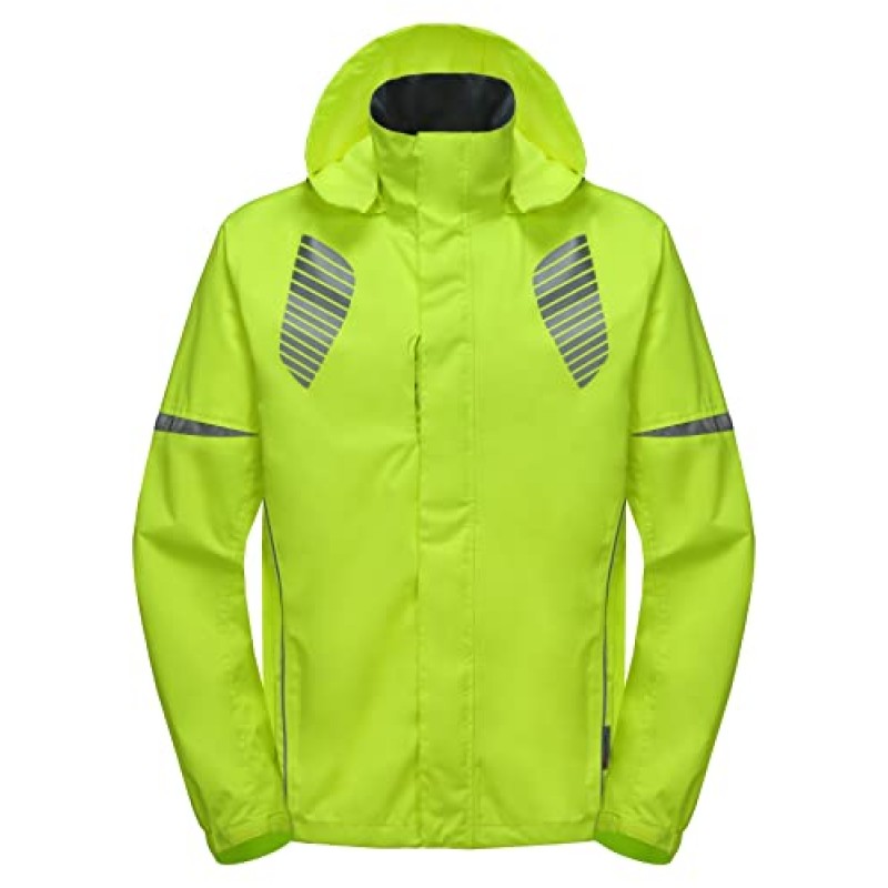 Little Donkey Andy 남성용 방수 러닝 사이클링 레인 자켓 반사 레인 코트 Packable Windbreaker-Removable Hood