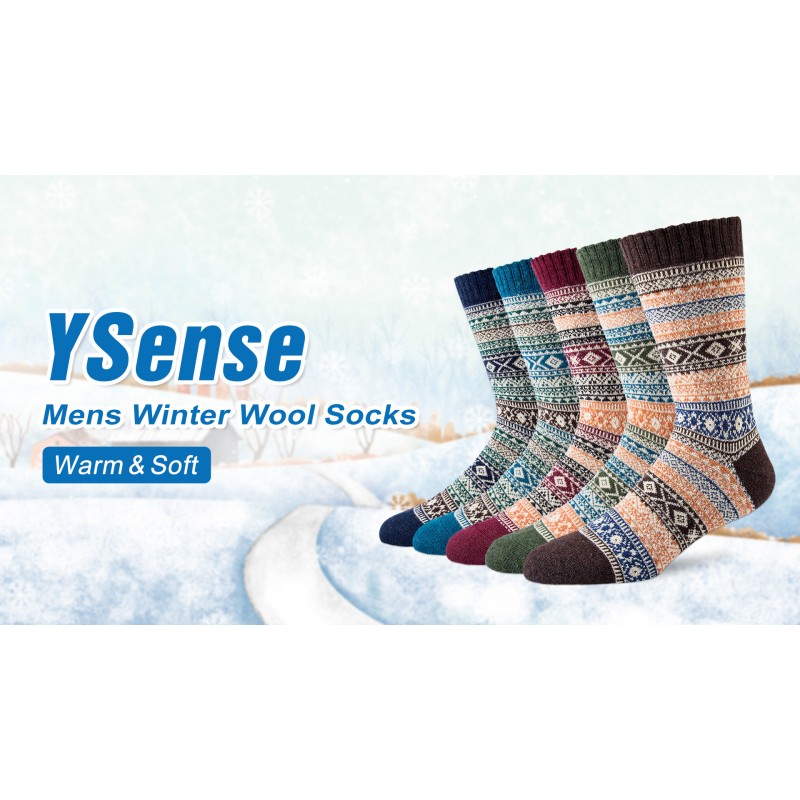YSense 착용 5 쌍 남성 양모 양말 겨울 따뜻한 두꺼운 양말 니트 인과 승무원 양말 남성용