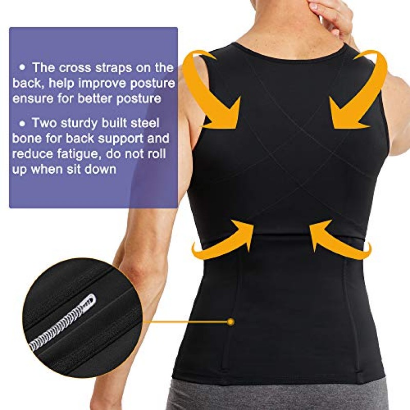 MOLUTAN 남성 압축 셔츠 배꼽 슬리밍 바디 셰이퍼 조끼 민소매 지퍼 언더 셔츠 위장용 탱크 탑 Shapewear