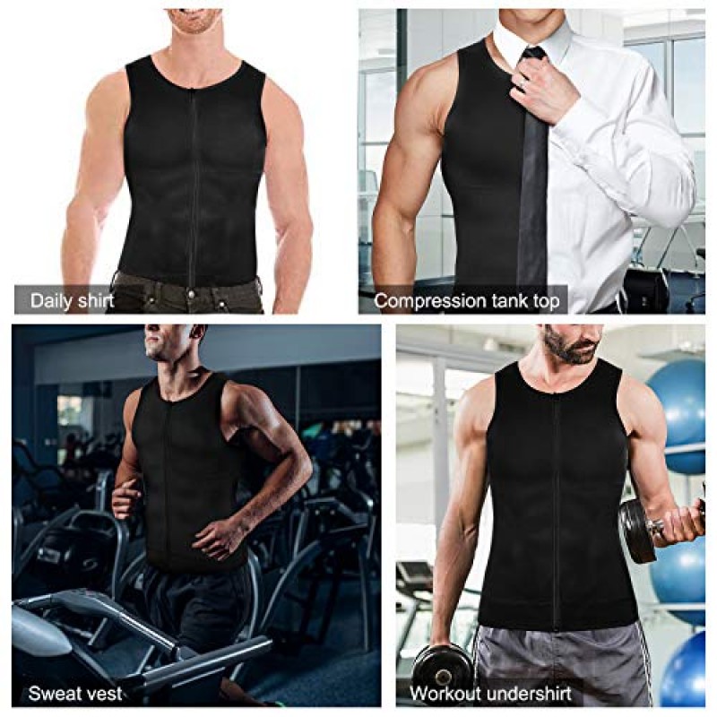 MOLUTAN 남성 압축 셔츠 배꼽 슬리밍 바디 셰이퍼 조끼 민소매 지퍼 언더 셔츠 위장용 탱크 탑 Shapewear