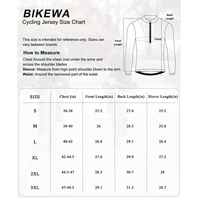 Bikewa 남성용 사이클링 져지(3+1 후면 지퍼 포켓 포함) 긴 소매 수분 흡수 UPF 50+ 하프 지퍼 라이딩 자전거 셔츠