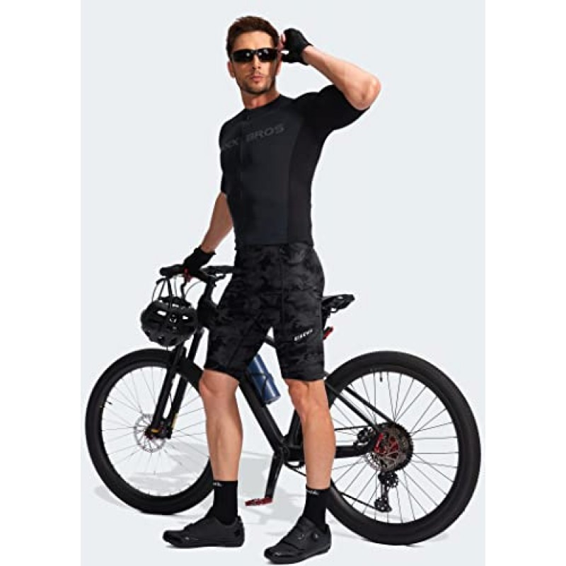 Bikewa 남성용 자전거 반바지 3D 패딩 사이클링 도로 자전거 타기 산악 자전거 타는 사람 자전거 UPF 50+ 사이클 반바지 지퍼 포켓