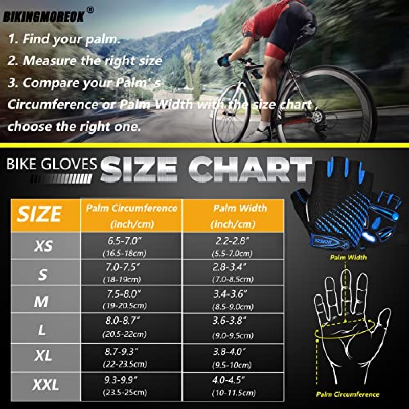 BIKINGMOREOK 사이클링 장갑 남성용 여성용 자전거 장갑, 통기성 자전거 장갑, 5MM 젤 패드 산악 자전거 장갑, 사이클링용 미끄럼 방지 DH 도로 MTB 자전거용 장갑, 운동 스포츠
