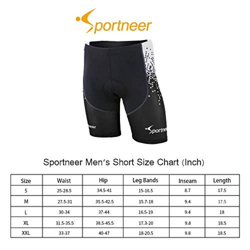 Sportneer 남성용 패딩 자전거 반바지 - 4D 패딩 남성용 자전거 사이클링 자전거 의류 반바지, 통기성 및 흡수성