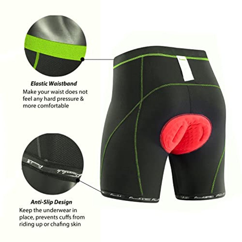 Przewalski Mens 사이클링 속옷 반바지 4D 패딩 자전거 언더쇼츠 자전거 MTB 라이너 반바지(실리콘 다리 그리퍼 포함)