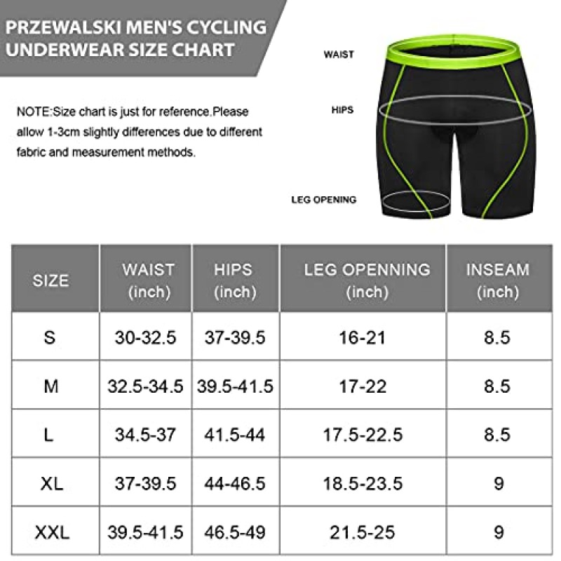 Przewalski Mens 사이클링 속옷 반바지 4D 패딩 자전거 언더쇼츠 자전거 MTB 라이너 반바지(실리콘 다리 그리퍼 포함)