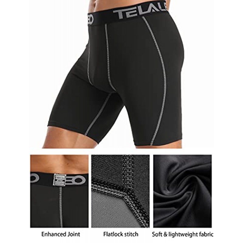 TELALEO 5/6 팩 압축 반바지 남성 스판덱스 스포츠 반바지 운동 운동 달리기 성능 Baselayer 속옷