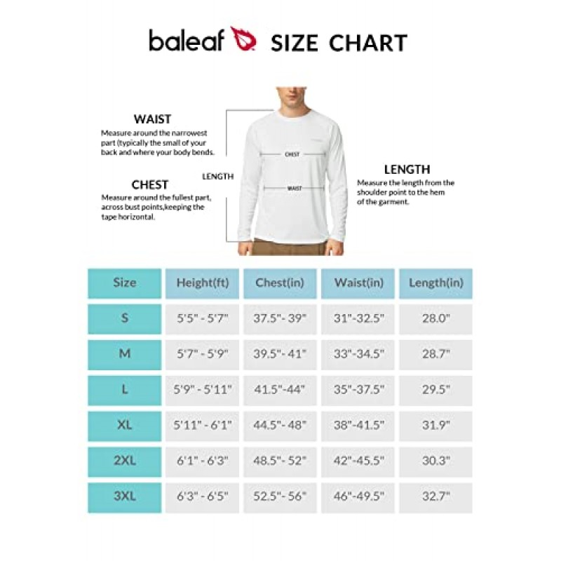 BALEAF 남성용 자외선 차단 셔츠 UV SPF UPF 50+ 긴 소매 래쉬 가드 낚시 달리기 빠른 건조 경량