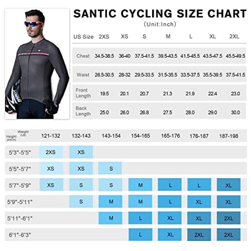Santic 사이클링 져지 남성용 긴 소매 자전거 반사 풀 지퍼 자전거 셔츠(포켓 포함)