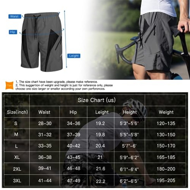 Santic 남성용 자전거 반바지 패딩 처리된 사이클링 반바지가 포함된 루즈핏 Softshell 산악 자전거 MTB 자전거 트레일 반바지