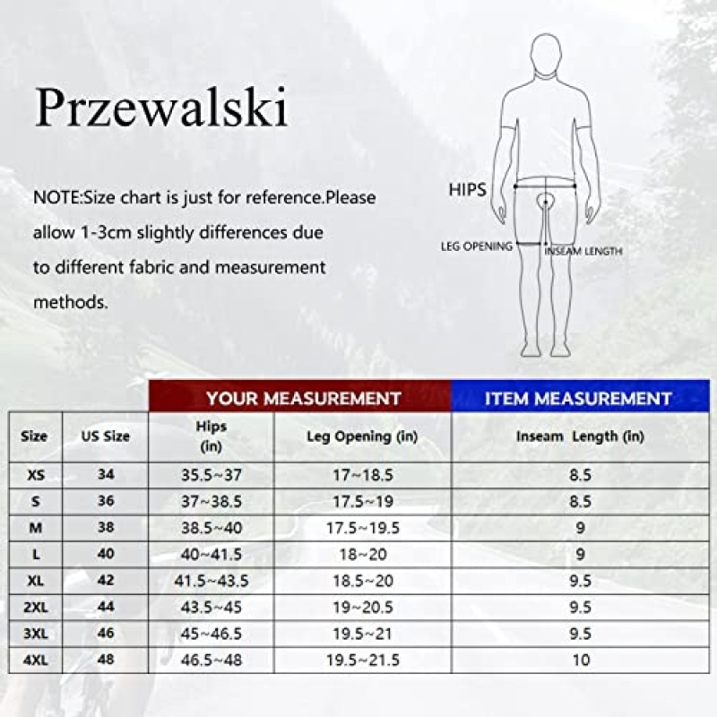 Przewalski 남성용 사이클링 자전거 턱받이 짧은 전화 포켓, 4D 패딩 통기성 자전거 자전거 턱받이 스타킹