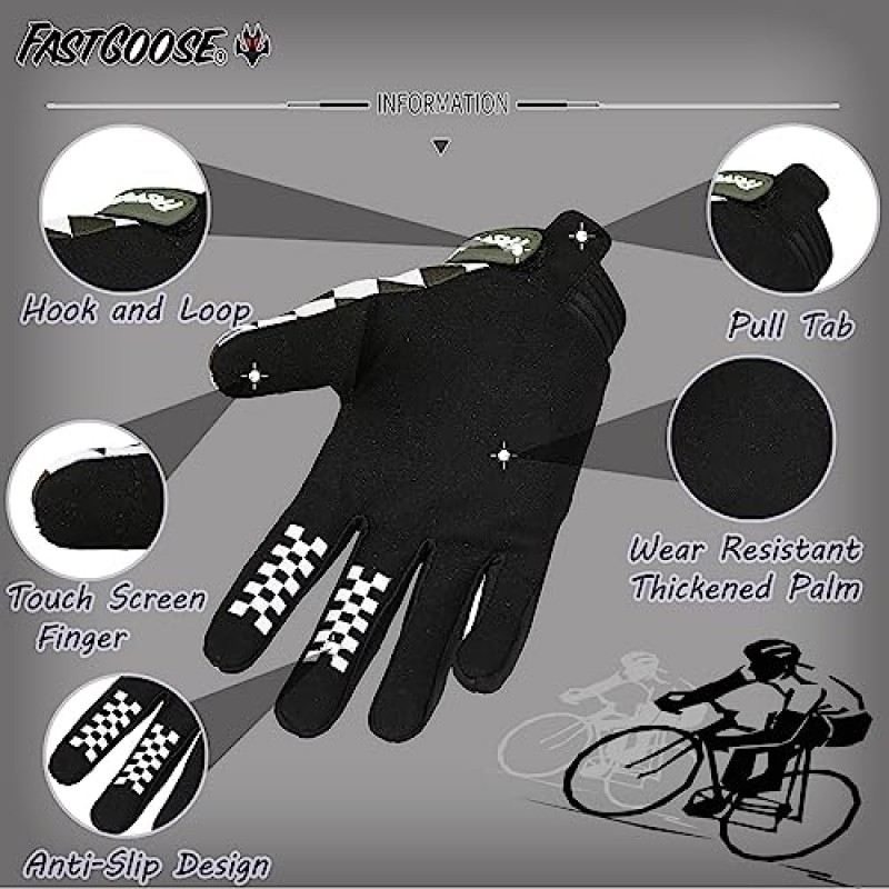 FASTGOOSE 사이클링 장갑 자전거 장갑 남성용/여성용 자전거 장갑, ATV MTB 용 전체 손가락 터치 스크린 통기성 산악 자전거 레이싱 장갑,모토크로스 장갑 오토바이 장갑