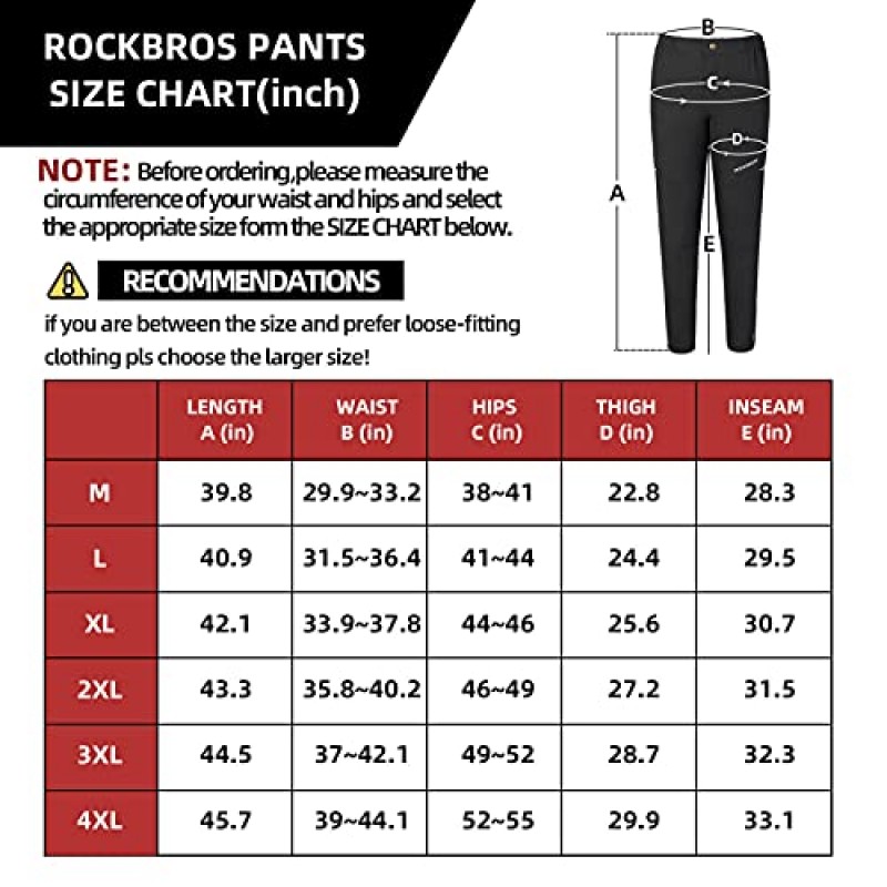 ROCKBROS 남성용 사이클링 자전거 바지 속건성 야외 산악 달리기 하이킹 장비