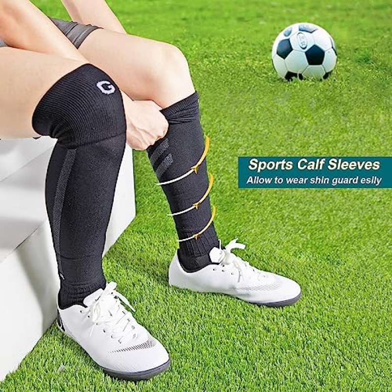 GOGOGOAL 압축 축구 송아지 슬리브 양말 남성 여성 청소년 다리 슬리브 럭비 신 가드 양말 축구 러닝 사이클링 …