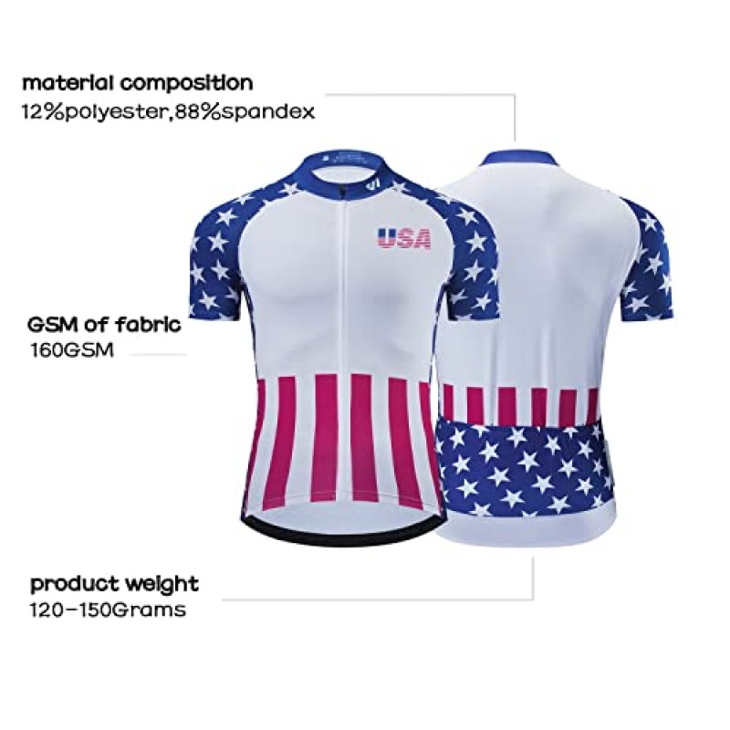 Lo.gas USA 사이클링 저지 남성용 반팔 자전거 자전거 셔츠 American Flag Road 자전거 의류 Full Zip with Pockets