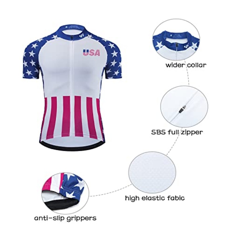 Lo.gas USA 사이클링 저지 남성용 반팔 자전거 자전거 셔츠 American Flag Road 자전거 의류 Full Zip with Pockets