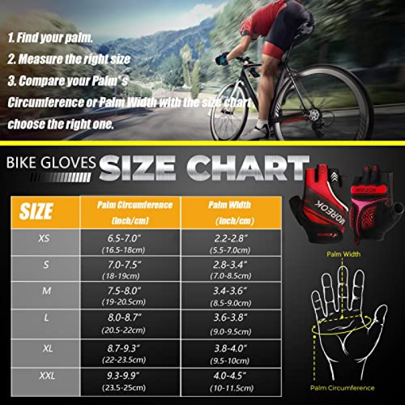BIKINGMOREOK 사이클링 장갑 자전거 장갑 남성용 여성용 자전거 장갑, 반 손가락 산악 자전거 장갑 운동 장갑 5MM 미끄럼 방지 젤 패드가있는 도로 자전거 장갑